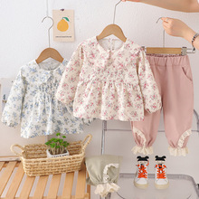 2025女童装甜美满印花边翻领碎花衬衫长袖女孩衣服娃娃大摆裙长裤