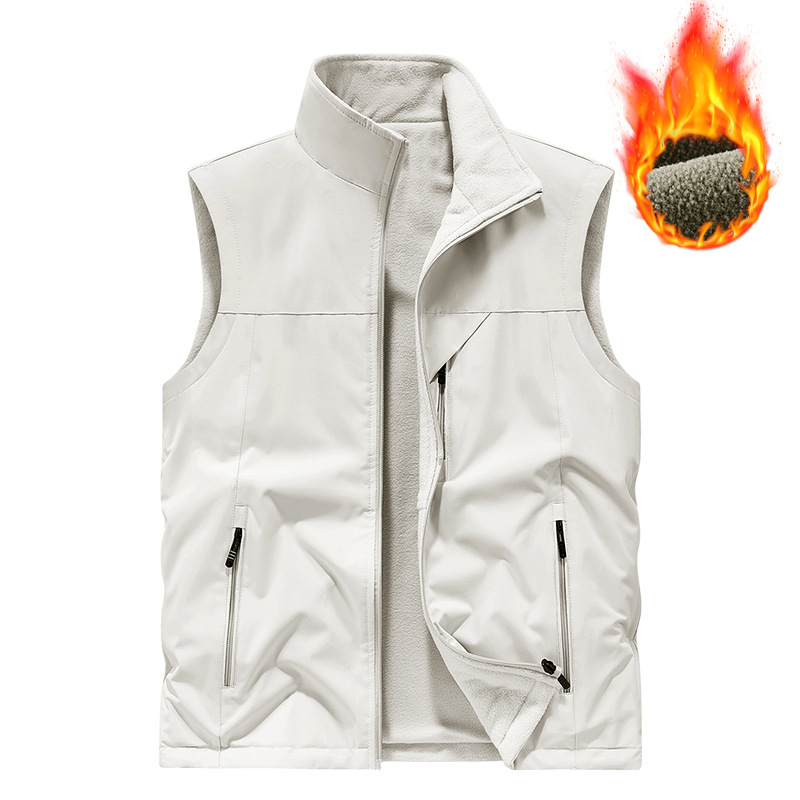 Autumn and Winter New Double-Sided Velvet Vest Outdoor Loose Fishing Vest Stand-Up Collar Jacket Men's Vest 7883A