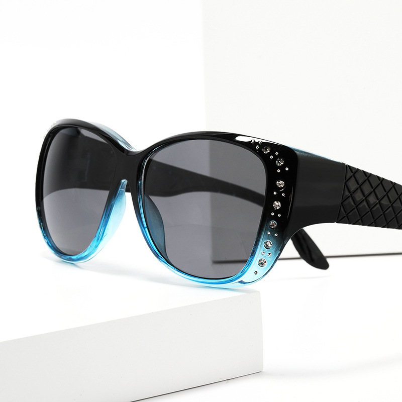 European and American New Style Sunglasses, Retro Fashion Diamond-Encrusted Sunglasses, Women's Trendy Big Face Display Glasses Frames, Polarized Lenses
