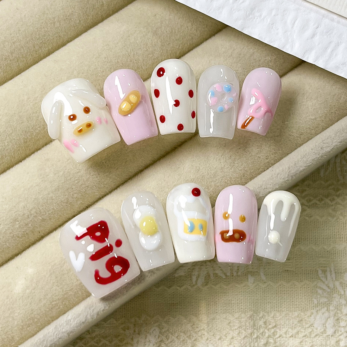 Manos de uso de uñas gradiente blush estereoscópio relieve manicure manicure falsa explosión pura lujo puro manicure