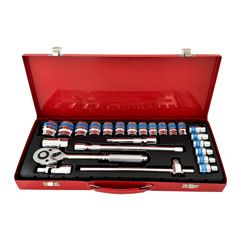 24 piezas de acero al cromo vanadio reparación de automóviles mango de luz rápida llave de trinquete f varilla azul cinturón manga caja de hierro herramienta traje