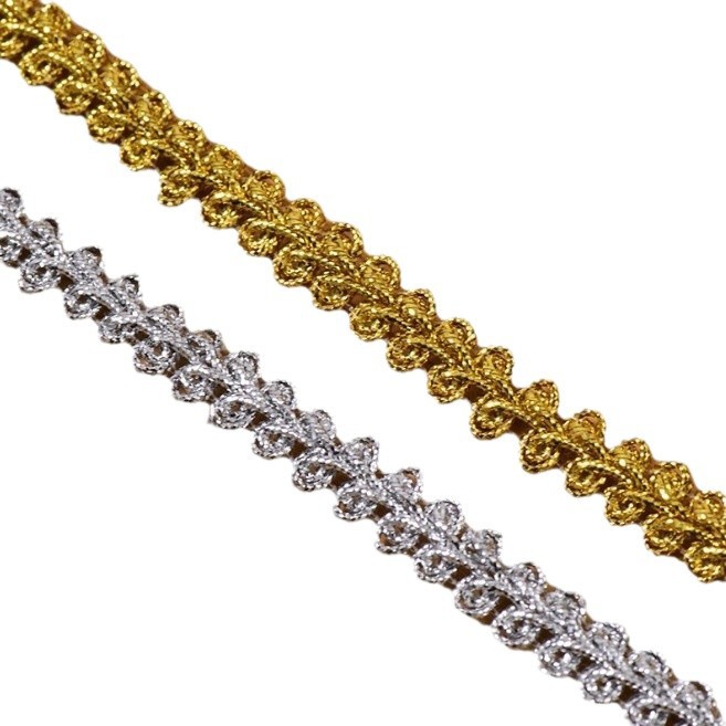 1cm de ancho oro y plata ciento de ciento de seda encaje iluminación cinta de baile accesorios cortinas accesorios textiles artesanos