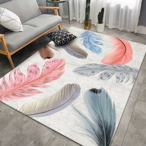 Home Sofa Mat Feather Print Rugs Nordic Living Room Bedroom Geometric Rectangle Home Tea Table Foot Mat