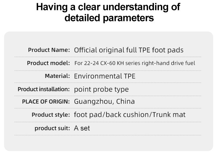 For Mazda CX-60 22-24 car floor mats, TPE, trunk mat, seat back mat