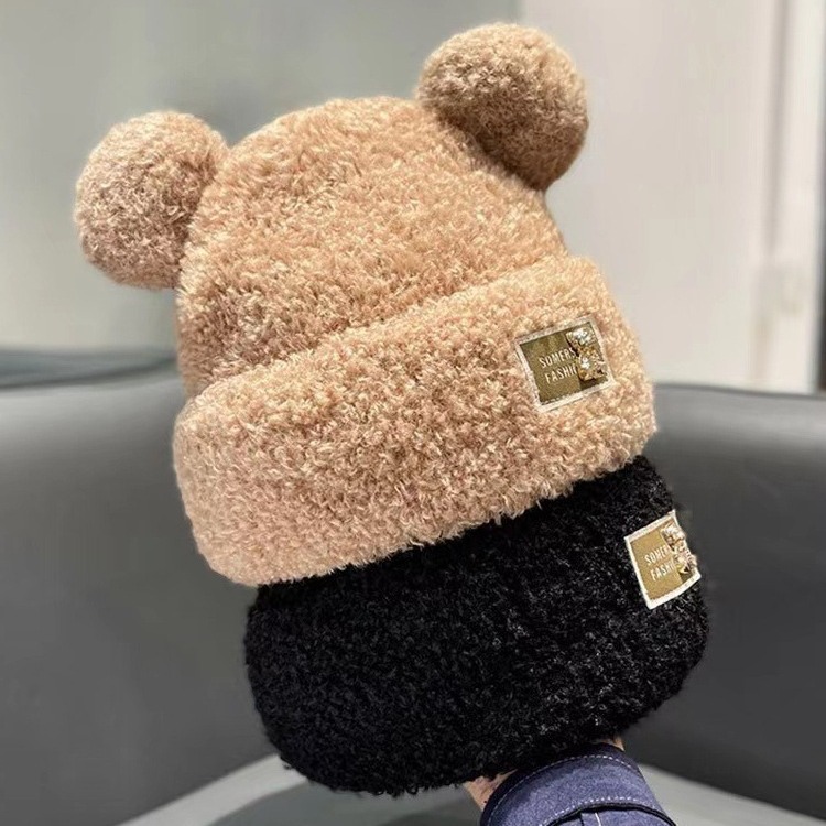 Cappello lavorato a maglia con protezione per le orecchie, caldo e spesso, in 100% cotone, a forma di orso dei cartoni animati, per donna_voghion.com
