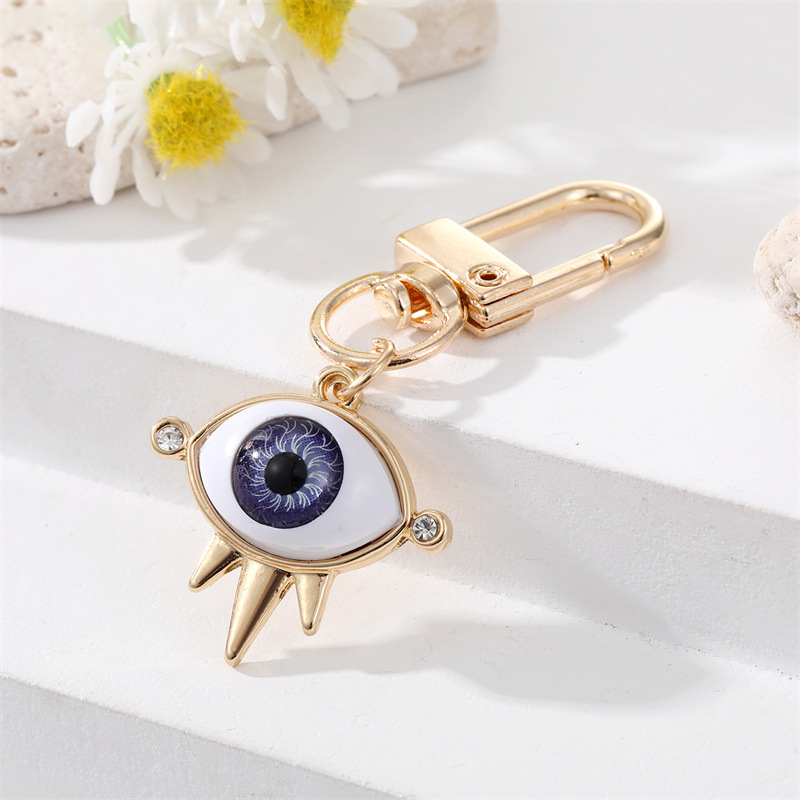 30g Weight Keychain Classification Alloy Material Eye Pattern Unisex Gender Plating Design Fashion Style Multicolor Color Alloy Base Support Diamond-embedded Colorful Devil's Eye Keychain Gold Electroplated Resin Patch Handbag Pendant 9