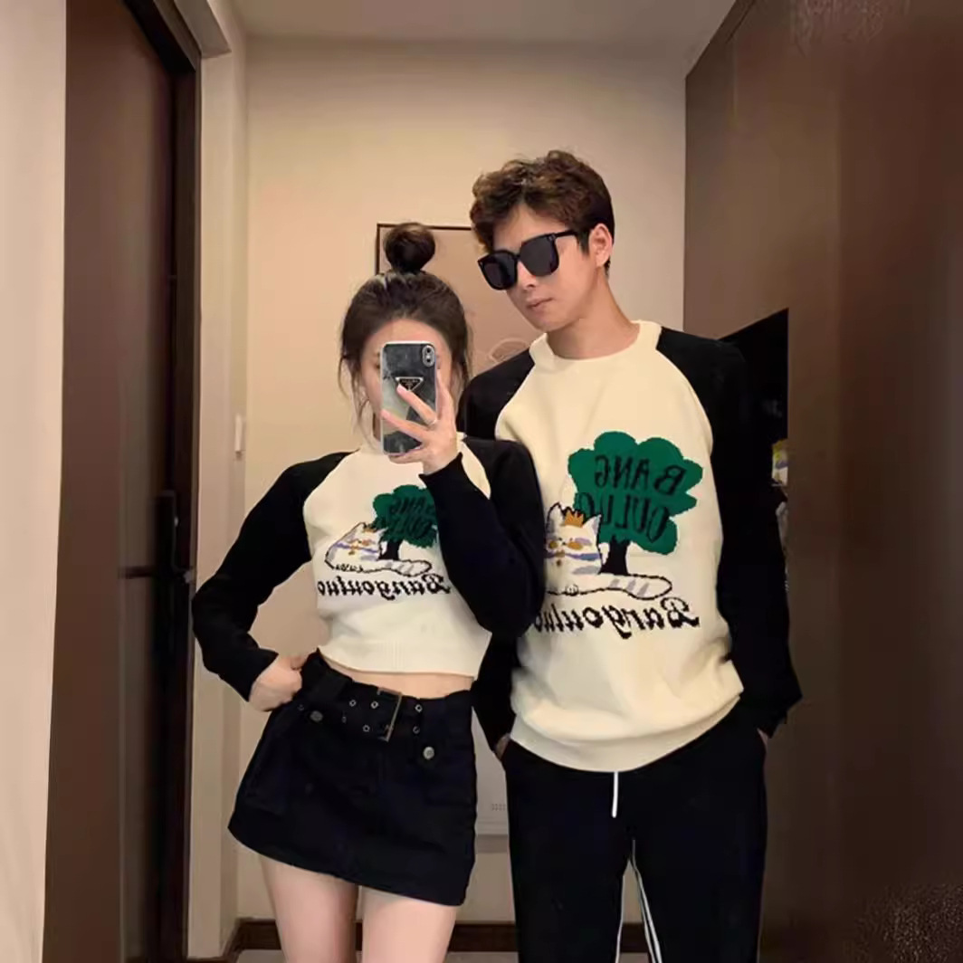 Couple outfits for spring and autumn, high-end style, one long and one short, 2024 new style, relaxed and trendy knitwear.