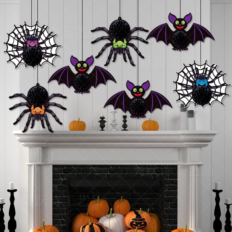 Suministro directo de fábrica Decoración de fiesta de Halloween Adornos de panal Decoración de Halloween Disposición de techo Adornos de panal