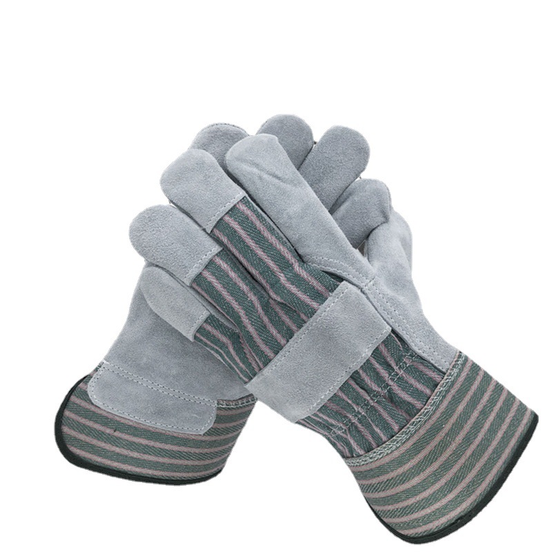 Raya de color tela de nuevo AB grado martillo de piel de vaca soldadura eléctrica trabajo de soldadura trabajo de aislamiento térmico antideslizante guantes resistentes al desgaste al por mayor image 6