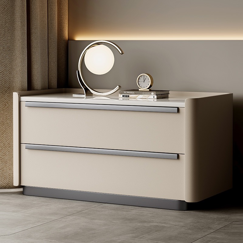 Light Luxury Minimalist Italian Style Large Apartment Simple Modern Large Bedside Table Bedside Table Bedroom Solid Wood Slate Storage Cabinet