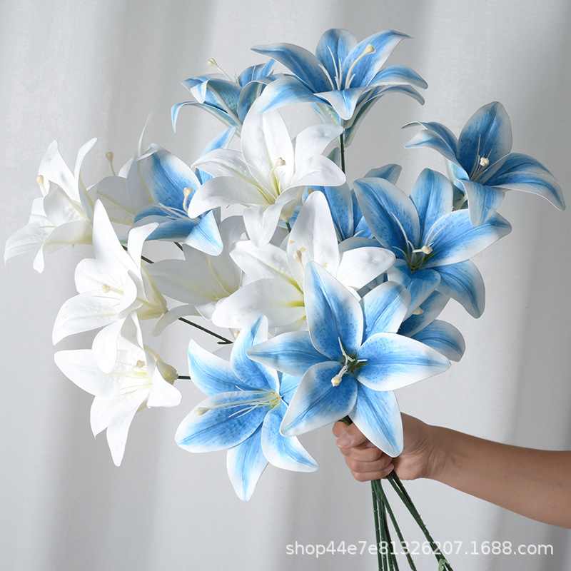 Simulation flower 3 head tape lily wedding auditorium home decoration 3D printing artificial flower shooting props wholesale