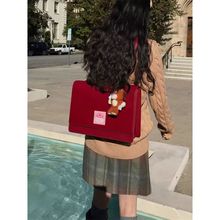 复古包包2024新款红色手提包时尚百搭双肩包学生通勤书包小众背包