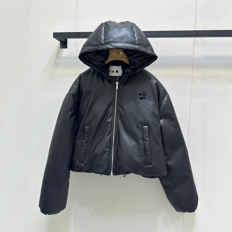 2025m Home Autumn/Winter New Niche Design Drawstring Thickened Hooded Pu Leather down Jacket for Women