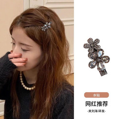 韓国系の高級感のあるヘアピンの甘い雰囲気のサイドに花を挟んで、カモの口を挟みます。
