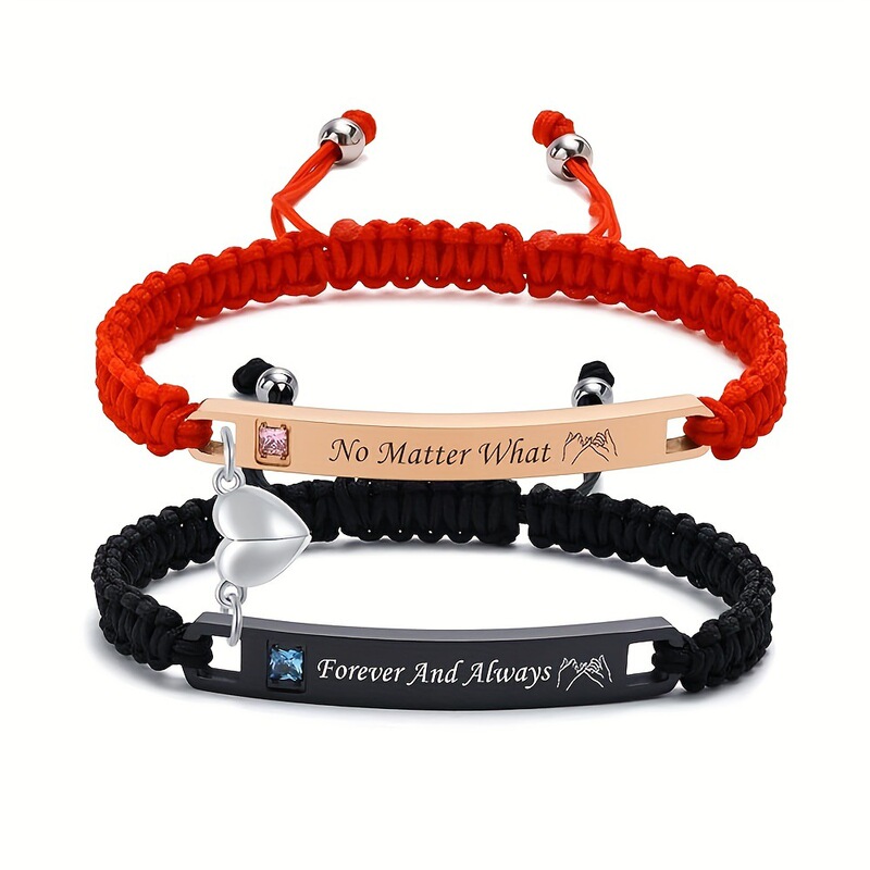 Stainless Steel Laser Engraving Diy Couple Bracelet Love Magnetic Suction Men's and Women's Bracelet Curved Plate Adjustable