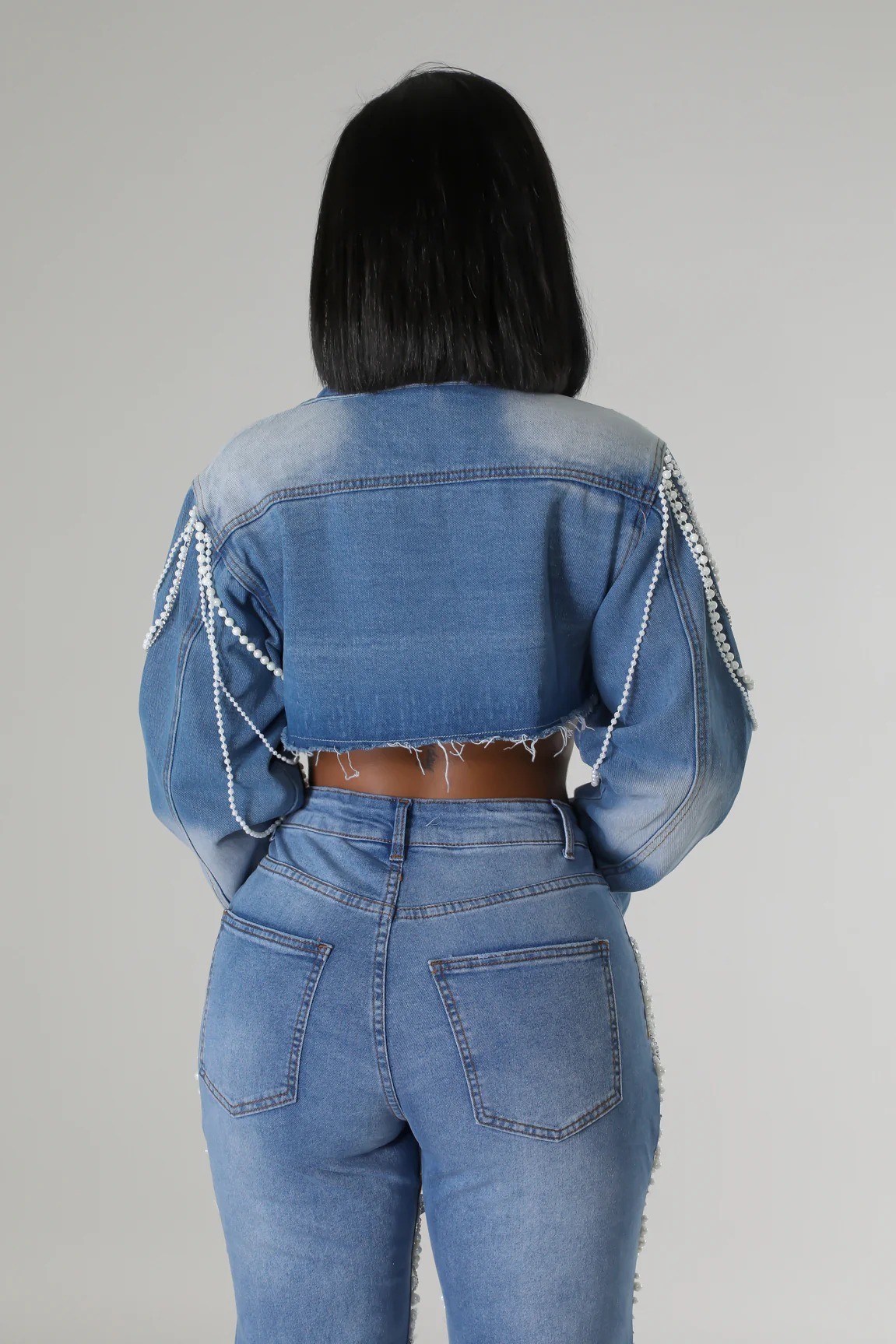 Women's Denim Jacket With Pearl Embellishments Vintage Style_voghion.com