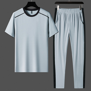 Ice Silk Men's Short-Sleeved T-Shirt Two-Piece Summer Trendy Casual Suit
