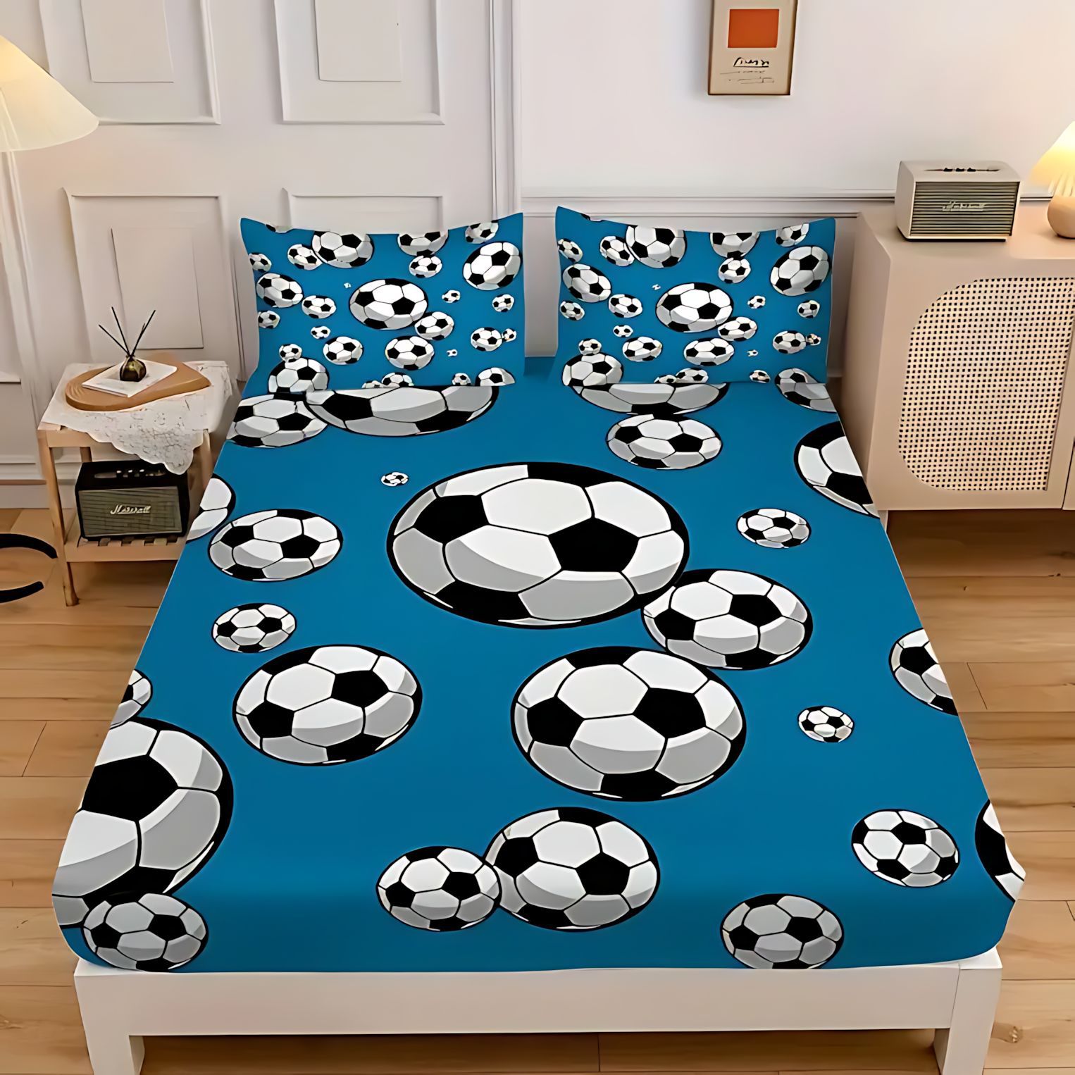 TEMU / JIT clásico de moda creativo fútbol HD impresión digital cama gaza pillow cover kit textil transfronterizo