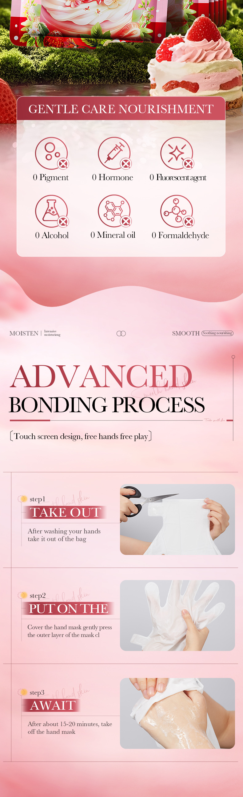 BIOAOUA Strawberry Cake Maschera mani nutriente e liscia 40 ml/paio Maschera mani autunno e inverno_voghion.com