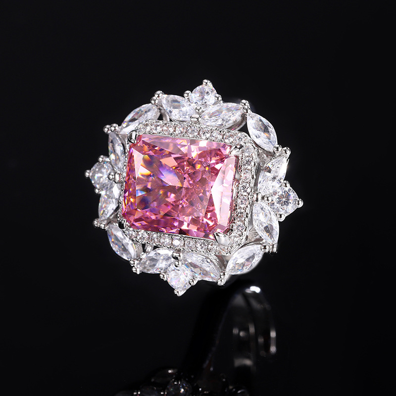 Nueva joyería de Zhuang Shengsheng, diamante con alto contenido de carbono, flor de hielo, diamante rosa profundo, incrustaciones de cobre, traje de moda de alta gama 10*12-6*8