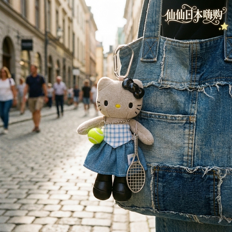 Japanese Authentic Black Long-Legged Tennis Kt Plush Bag Pendant High-End Doll Keychain Gift for Girls