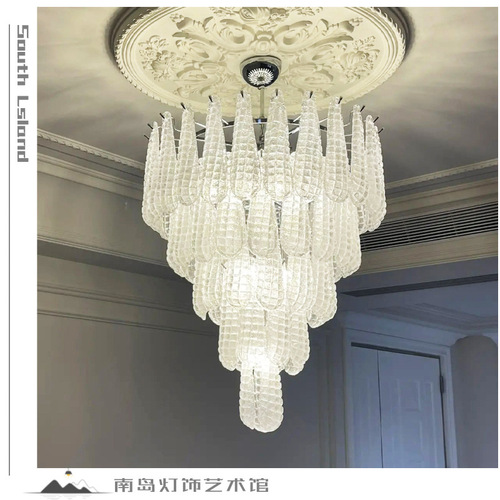 French-style Murano glass pendant lamp for a MURANO living room, antique villa light luxury open-space loft staircase restaurant duplex waterfall lamp