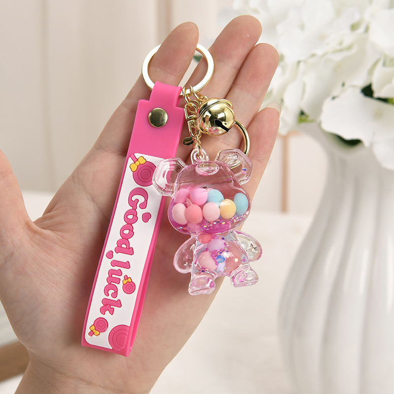 Cartoon Bear Liquid Sand Bottle Keychain Wholesale Acrylic Oil-Filled Small Accessories Trendy Keychain Pendant Cartoon Bear Liquid Sand Bottle Keychain Wholesale Acrylic Oil-Filled Small Accessories Trendy Keychain Pendant