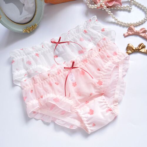 Japanese white pink printed film cup without rims fresh girl cute push up sexy underwear bra set