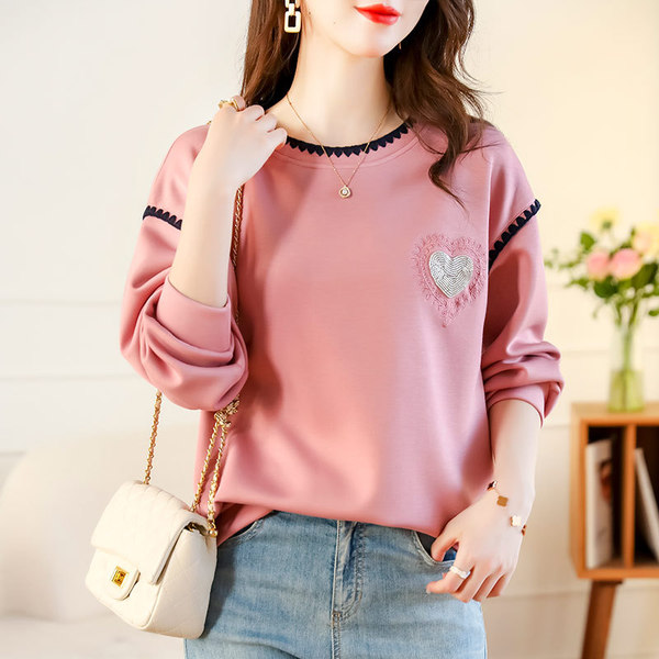 Autumn fashionable sweatshirt with a round collar