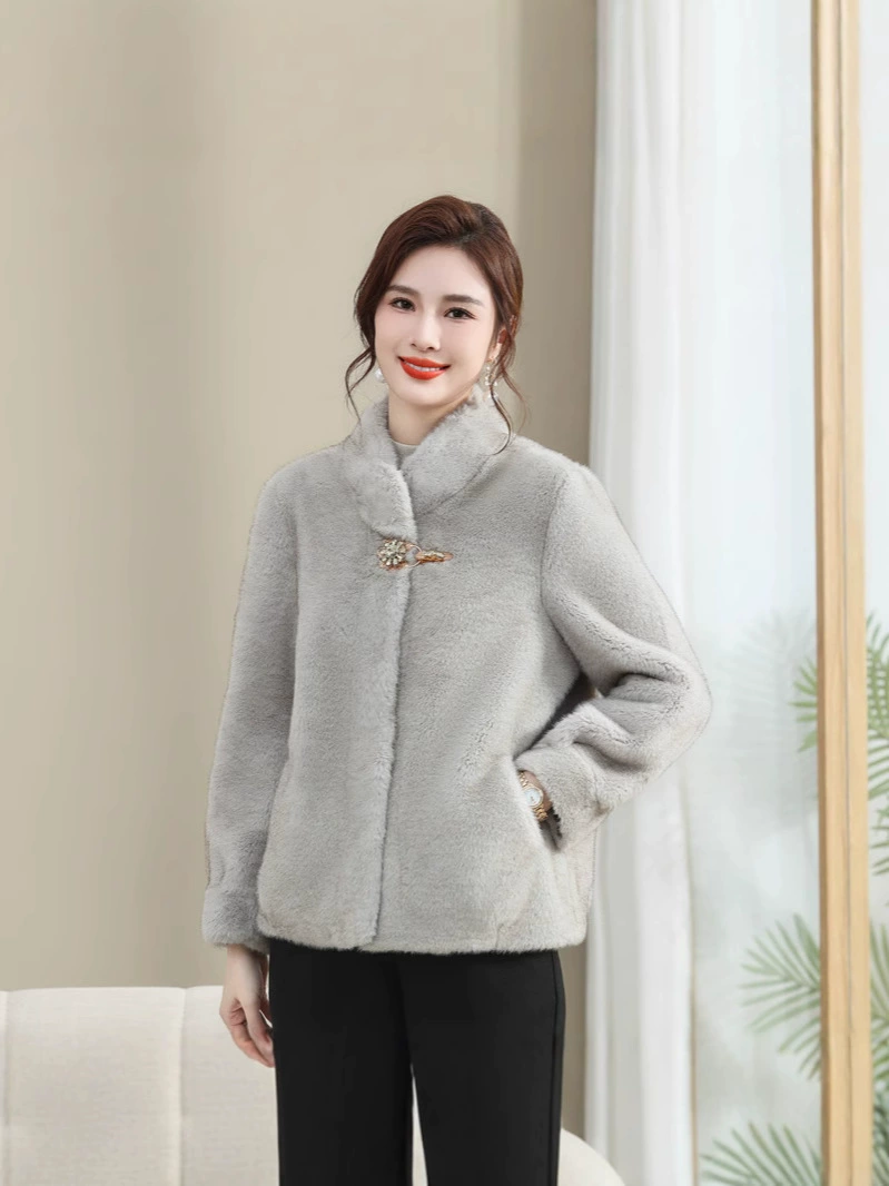 Velvet short capacious down jacket, plus size, for middle age
