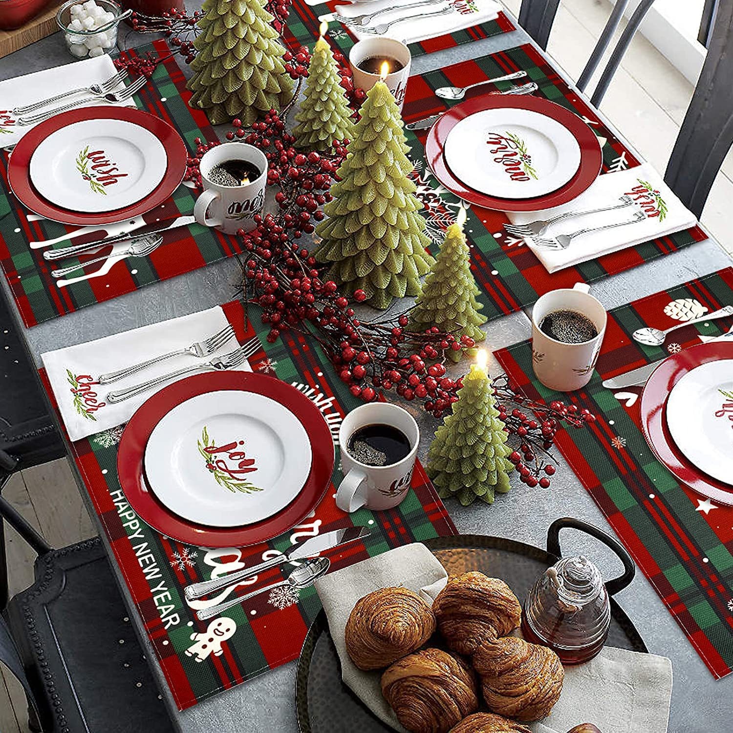 Transfronterizo mantel de Navidad posavasos algodón Lino mantel Lino aislamiento estera de la cocina Mesa estera servilleta de comida occidental Amazon