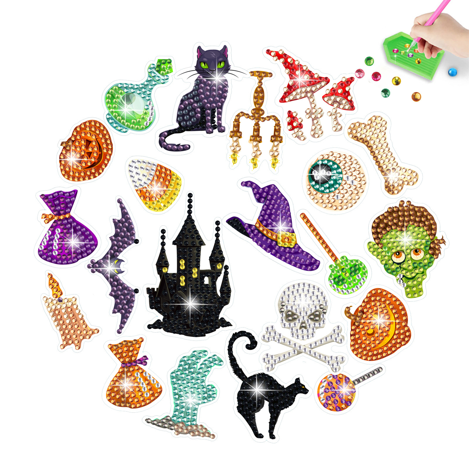 Venta caliente dibujos animados Halloween pintura de diamantes pegatinas al azar pintura de mampostería de bricolaje pegatinas de pared pegatinas hechas a mano pegatinas