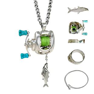 Personalized Mini Lure Fishing Reel Jewelry Set Reel Jewelry Set Necklace Lure Necklace