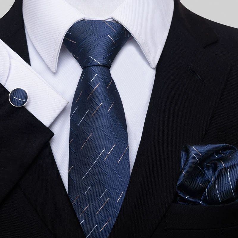 Ready stock solid color polka dot plaid tie wholesale solid color men's tie tie cufflinks pocket square set 8cm