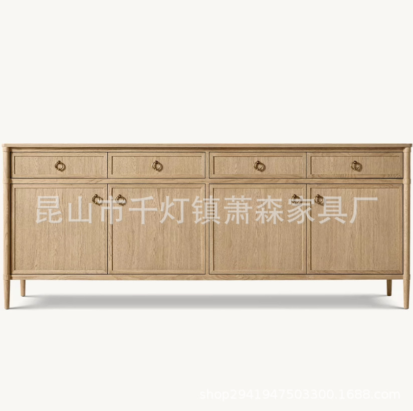 RH美式简约实木四门带抽屉边柜法式橡木客厅餐边柜酒柜两门茶水柜