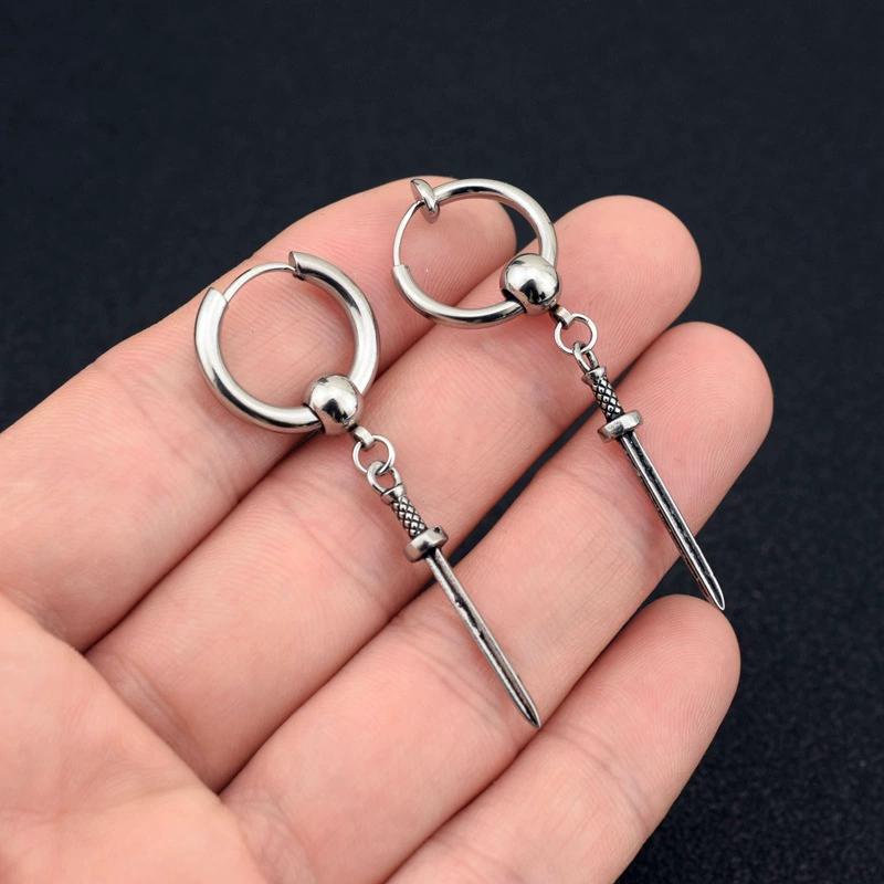 Серебряные серьги, клипсы для уха, панк-стиль, без прокола