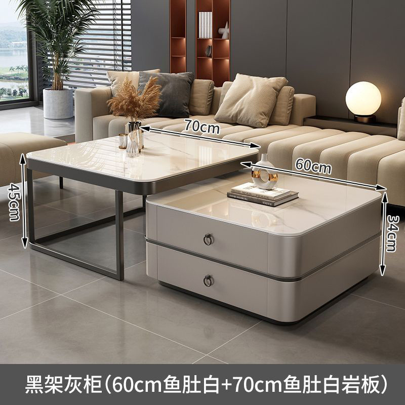 Mesa de centro de pizarra de roca, mesa de centro simple moderna de lujo ligero, sala de estar, hogar, apartamento pequeño, balcón, mesa auxiliar cuadrada italiana