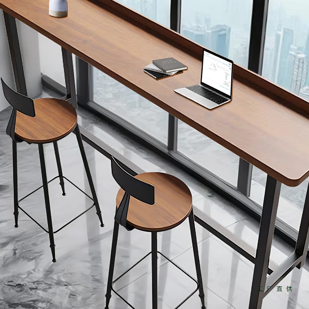 Wrought Iron High Bar Table Balcony Window Solid Wood Table Bar Table and Chair Combination Home Window Side Baffle Long Table