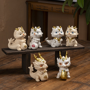 Creative Cartoon National Tide Little Dragon Zodiac Ceramic Home Decoration Dragon Year Lucky Mascot Tea Room Decoration