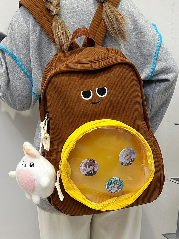 日本のかわいい漫画コーデュロイバックパック女性のための見栄えの良い中学生高校生スクールバッグ大容量痛バッグ男性|undefined
