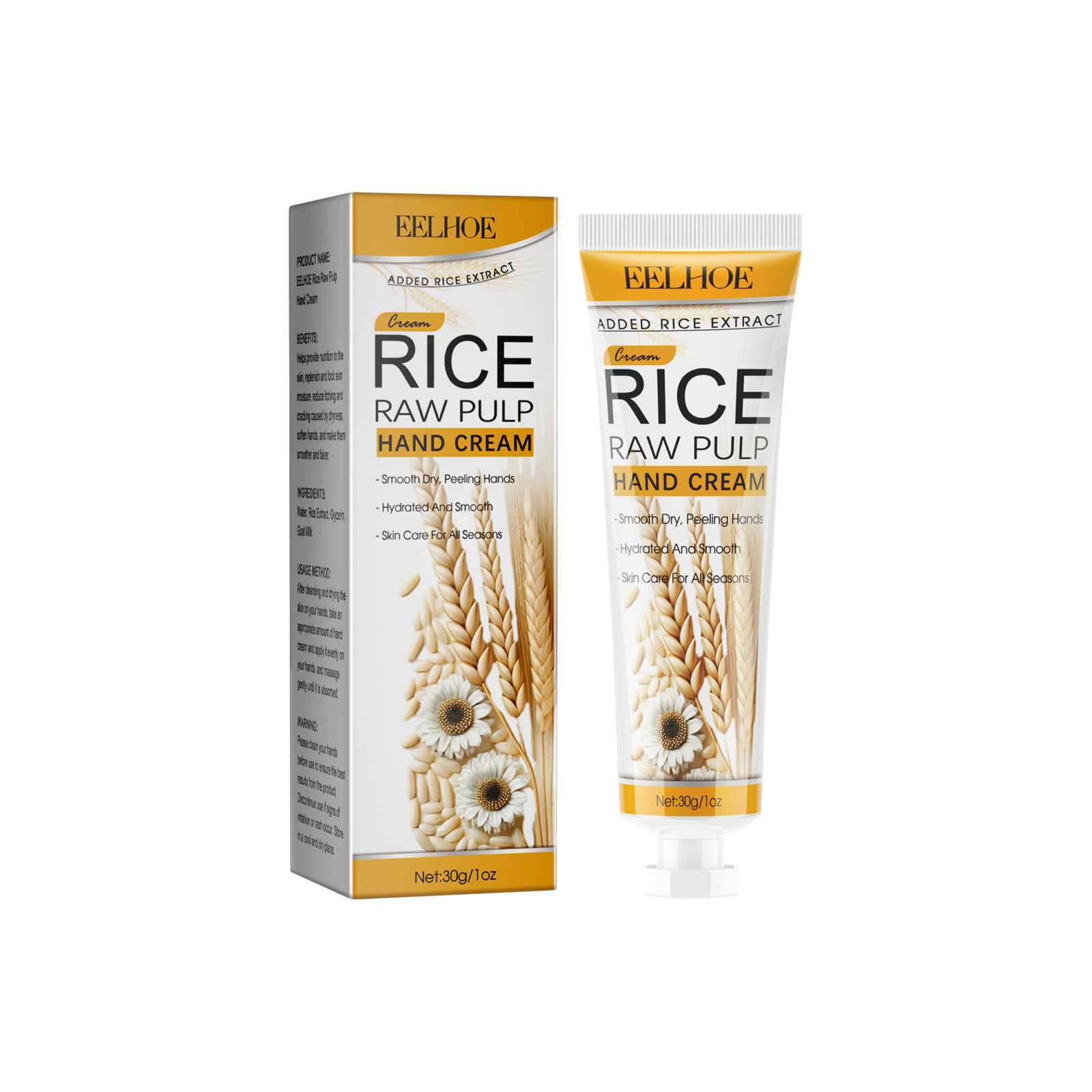 EELHOE Rice Essence Hand Cream Moisturizes brightens the skin, reducing dryness, roughness, itching. The texture is soft_voghion.com