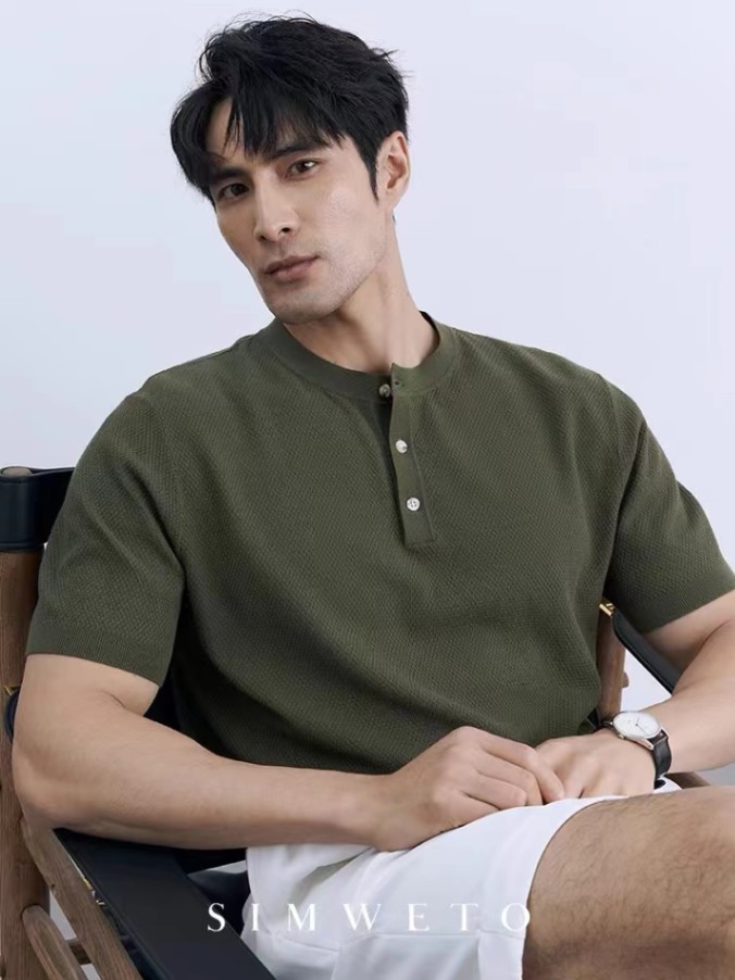 Verano nueva camiseta de punto seda de hielo de manga corta hombre Henry delgado temperamento de negocios camiseta comercio exterior al por mayor transfronterizo