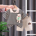外贸男童0-4岁儿童宝宝翻领条纹卡通休闲T恤童装小童短袖套装代发