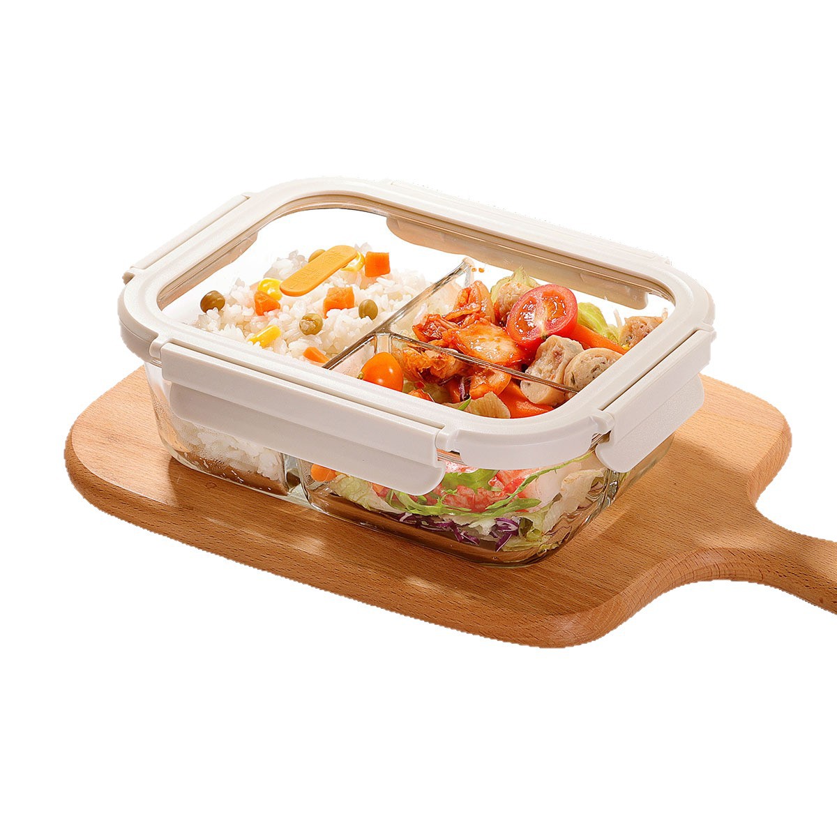 Caja de almuerzo de vidrio con microondas calentado con caja de preservación de frescura, cuenco de almuerzo de la oficina con almuerzo de la caja de almuerzo de la oficina