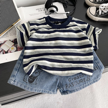 男童夏装短袖套装2025新款洋气男孩POLO衫儿童宝宝牛仔两件套童装