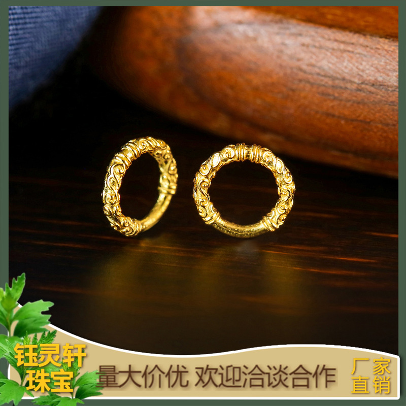 All-Over S925 Silver Gold-Plated Ancient Craftsmanship Gold Hoop Running Ring Accessories DIY Original New Chinese Style Versatile National Color Jewelry