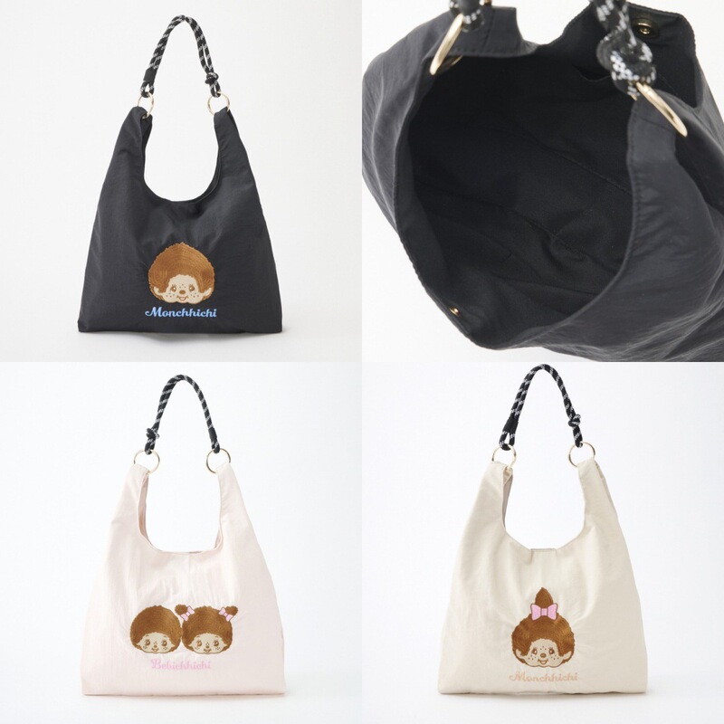 New Japanese-style Monchhichi shoulder bag with cute cartoon embroidery pattern, large-capacity handbag for shopping