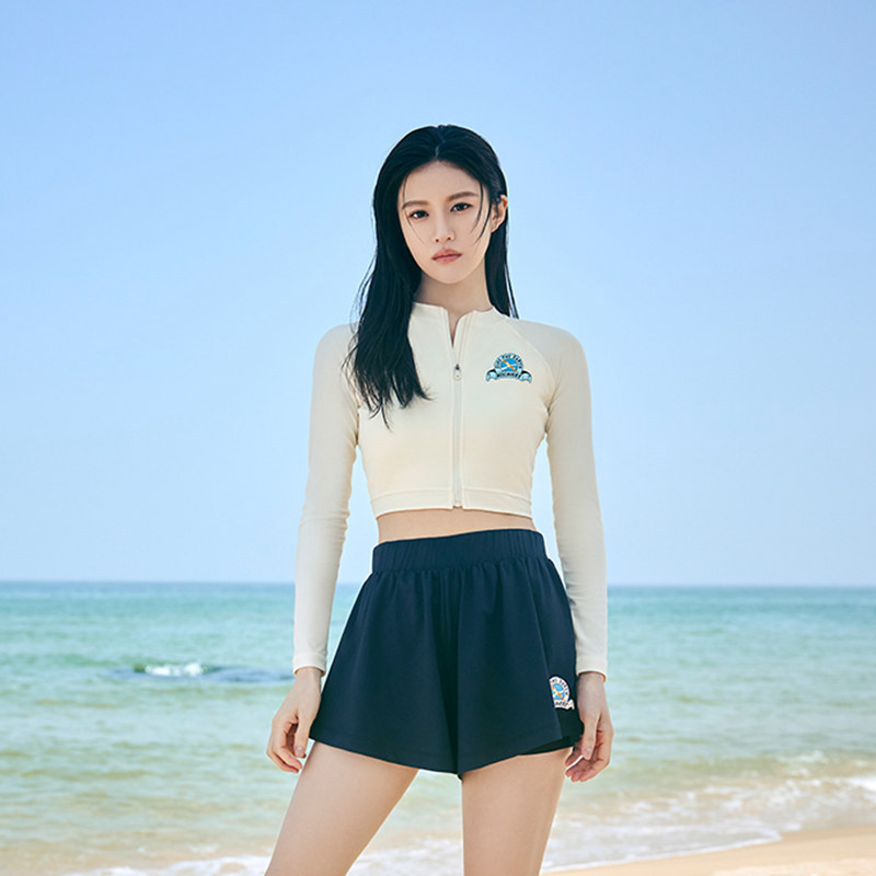 高级感防晒长袖修身显瘦速干运动款分体裙式保守游泳衣女冲浪浮