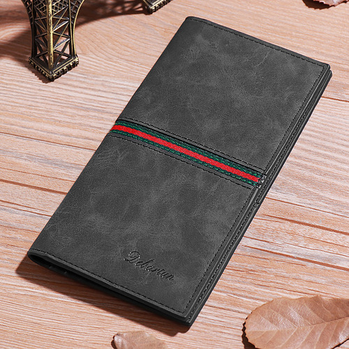 Youth trendy thin wallet long men's wallet student casual splicing soft side multi-card card wallet wallet