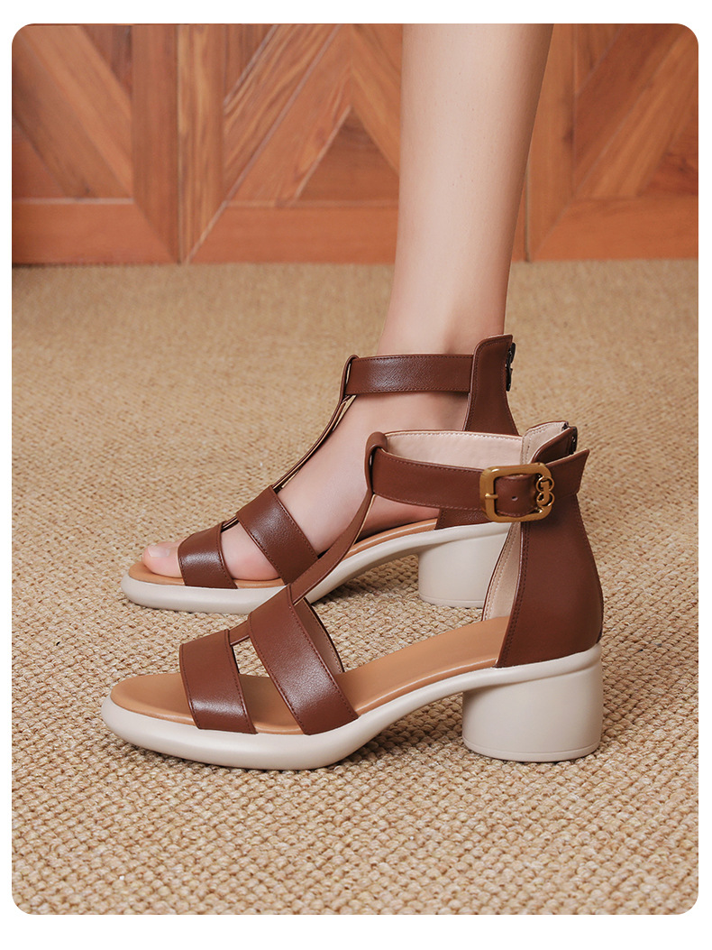 Sandal nữ bít mũi da bò thật đế dày phong cách mẹ bỉm thoải mái — Trắng kem【Da bò lớp đầu】 chi tiết 21
